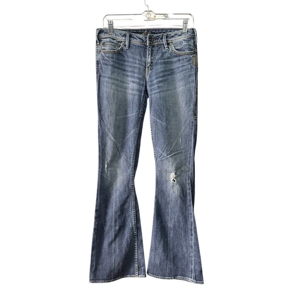 Y2K Silver Jeans 27x33 Bootcut Embroidered Pocket Denim Western Boho Cowgirl